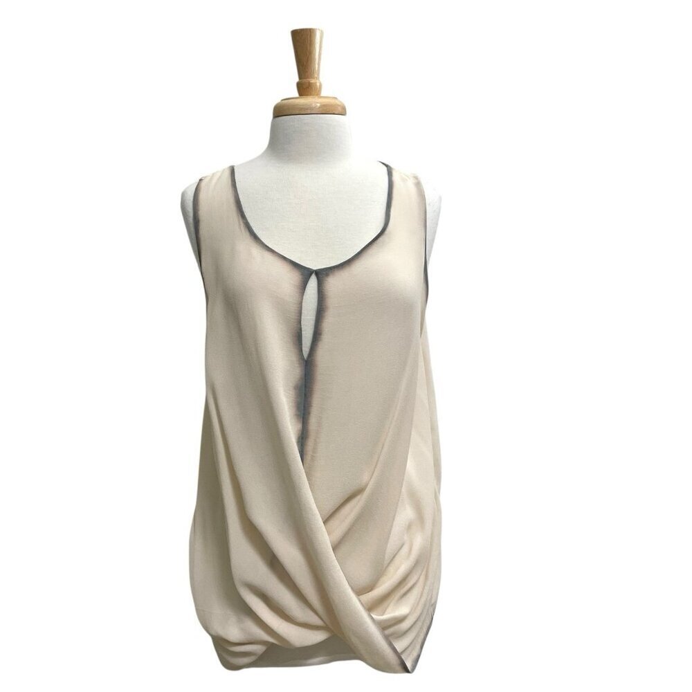 Viviana Uchitel 100% Silk V-Neck Wrap Sleeveless Tank Blouse Cream size S/M
